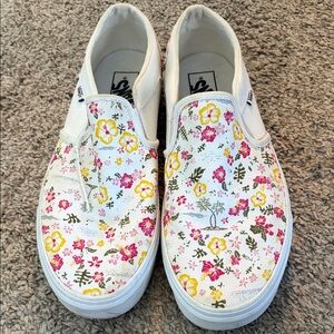 Vans White Slip-Ons with Floral Design